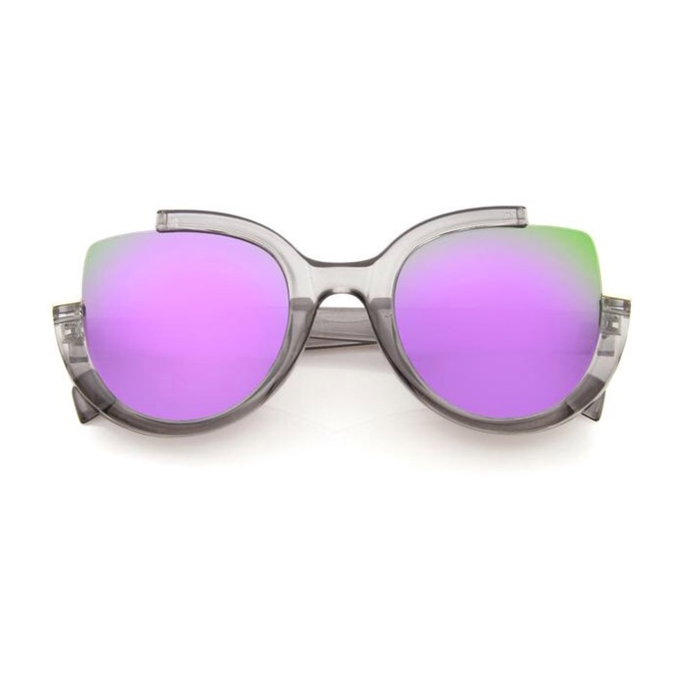 🕶 Semi-Rimless Cat Eye Purple Mirrored Sunglasses
